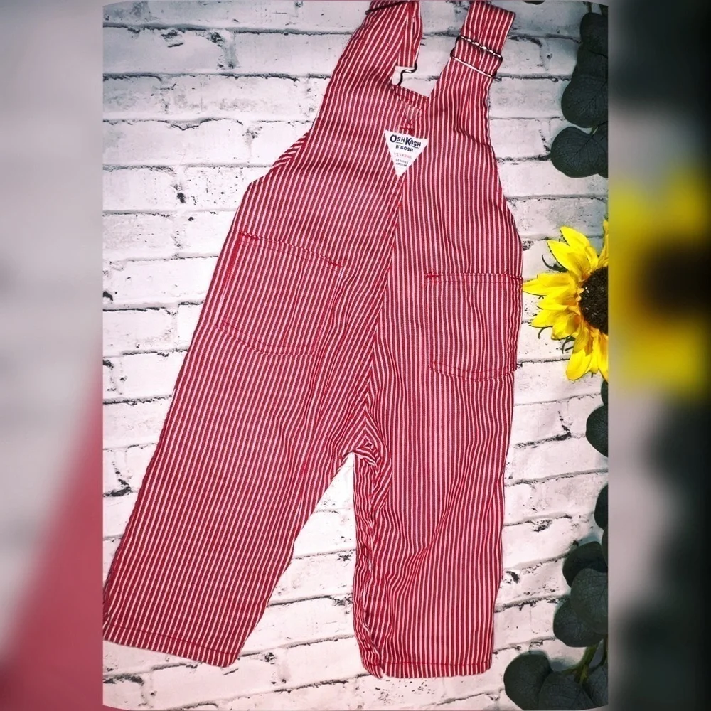 Kids Boys Girls OshKosh Bear Overalls Vintage Red Pinstripe 18 months
